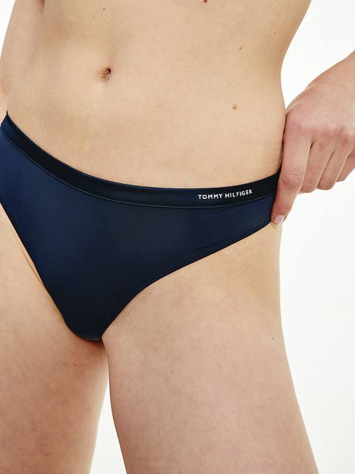 Tommy Hilfiger Satin Trim Microfibre Tanga Fehérnemű Női Kék | TH810BUT