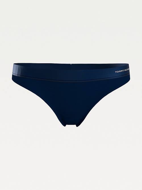 Tommy Hilfiger Satin Trim Microfibre Tanga Fehérnemű Női Kék | TH810BUT