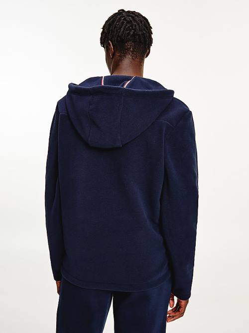 Tommy Hilfiger Script Logo Recycled Fleece Popover Anorak Kapucnis Pulóver Férfi Kék | TH065IKW