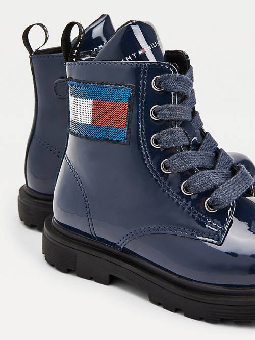 Tommy Hilfiger Sequin Flag Lakkbőr Csipke-Up Bakancs Lány Kék | TH610VPW