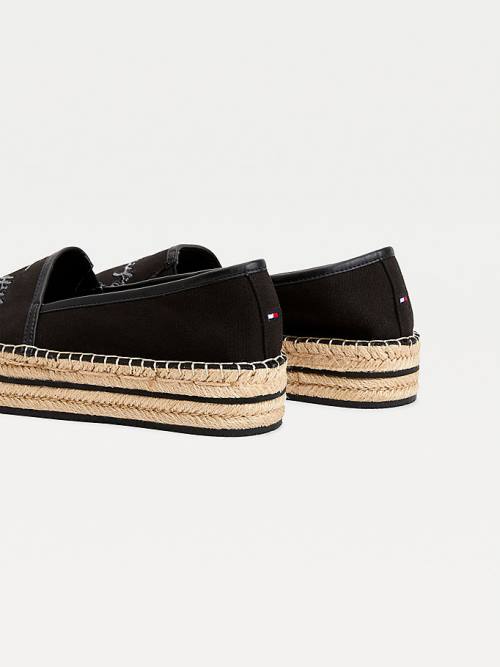 Tommy Hilfiger Sequin Signature Flatform Espadrilles Loafer Cipő Női Fekete | TH046OLA