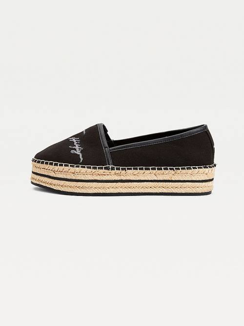 Tommy Hilfiger Sequin Signature Flatform Espadrilles Loafer Cipő Női Fekete | TH046OLA