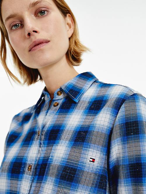 Tommy Hilfiger Shadow Check Relaxed Fit Ingek Női Kék | TH098AFU