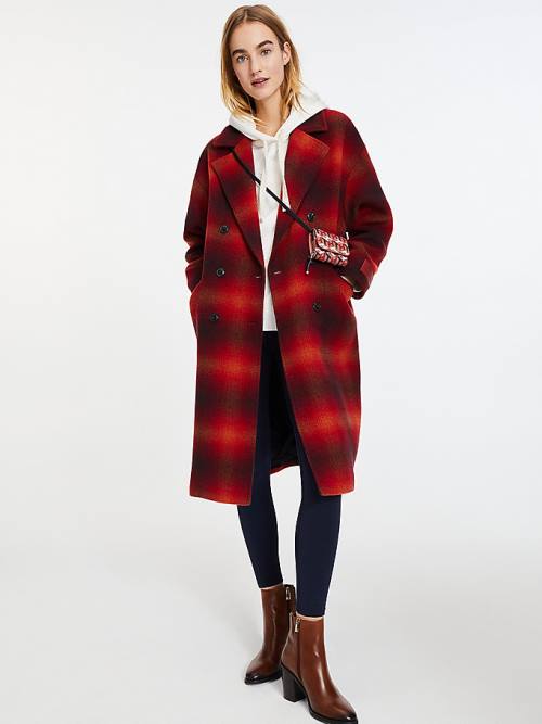 Tommy Hilfiger Shadow Check Wool Blend Dzseki Női Piros | TH879KWF