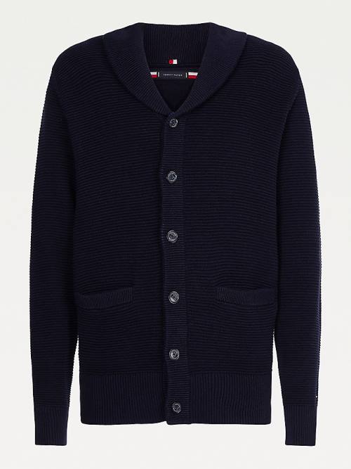 Tommy Hilfiger Shawl Collar Rib-Knit Cardigan Pulóverek Férfi Kék | TH746UMK