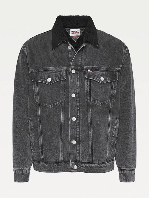 Tommy Hilfiger Sherpa-Bélelt Black Denim Kabát Férfi Denim | TH498VTD