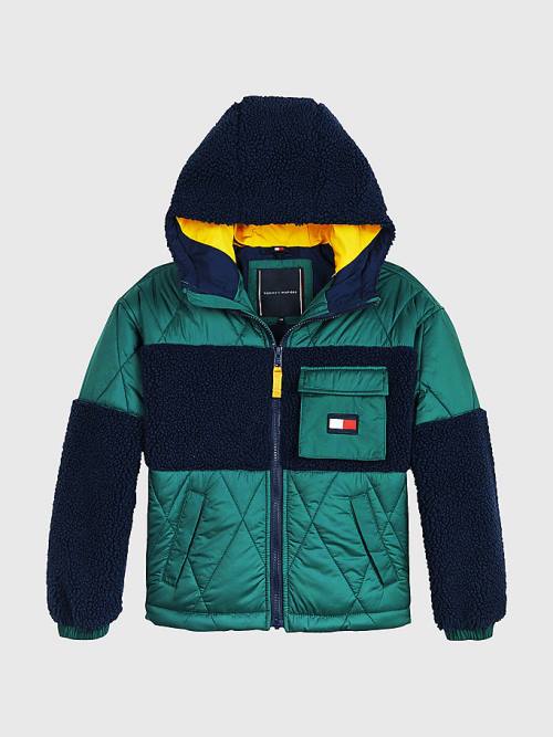 Tommy Hilfiger Sherpa Quilted Mix Csuklyás Kabát Fiú Zöld | TH306HIF