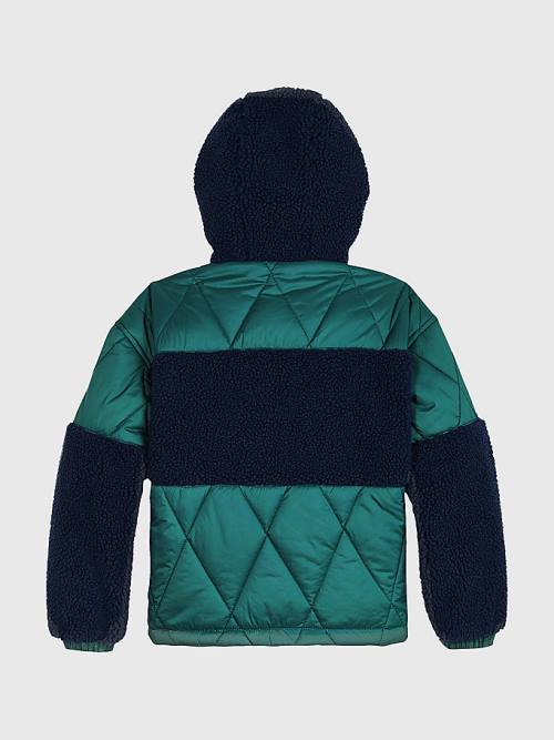 Tommy Hilfiger Sherpa Quilted Mix Csuklyás Kabát Fiú Zöld | TH306HIF