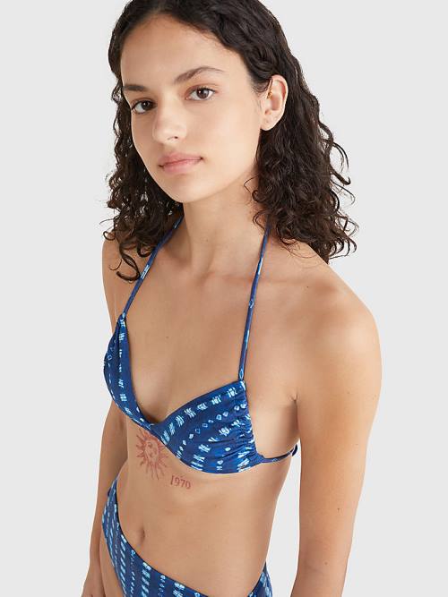 Tommy Hilfiger Shibori Halterneck Triangle Bikini Top Fürdőruha Női Kék | TH127GSF