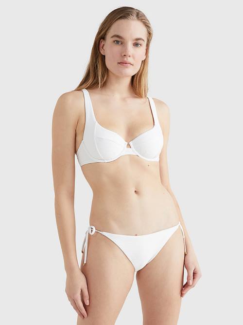 Tommy Hilfiger Side Tie Ribbed Bikini Bottoms Fürdőruha Női Fehér | TH915YSJ