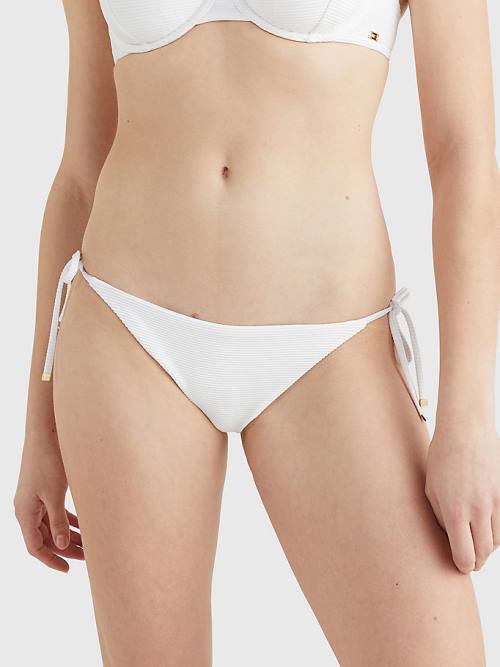 Tommy Hilfiger Side Tie Ribbed Bikini Bottoms Fürdőruha Női Fehér | TH915YSJ