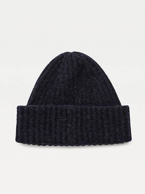 Tommy Hilfiger Signature Alpaca Wool Rib-Knit Beanie Kalap Női Kék | TH937PLW