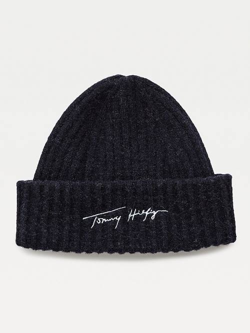 Tommy Hilfiger Signature Alpaca Wool Rib-Knit Beanie Kalap Női Kék | TH937PLW