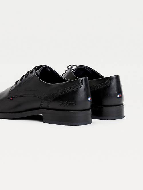 Tommy Hilfiger Signature Bőr Derby Ruha Cipő Férfi Fekete | TH436FVY