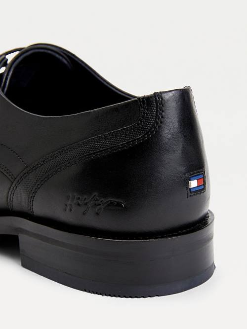 Tommy Hilfiger Signature Bőr Derby Ruha Cipő Férfi Fekete | TH436FVY