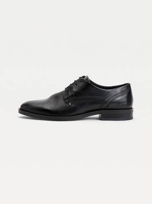 Tommy Hilfiger Signature Bőr Derby Ruha Cipő Férfi Fekete | TH436FVY