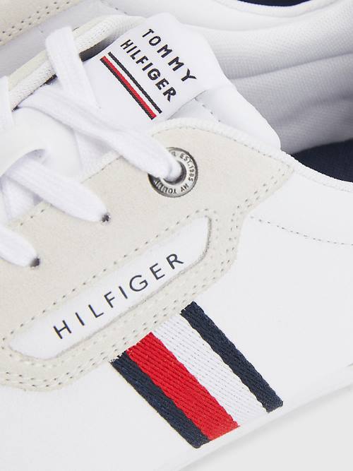 Tommy Hilfiger Signature Bőr Mix Cupsole Tornacipő Férfi Fehér | TH140AWK