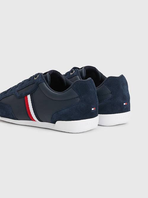 Tommy Hilfiger Signature Bőr Mix Cupsole Tornacipő Férfi Kék | TH367FJG