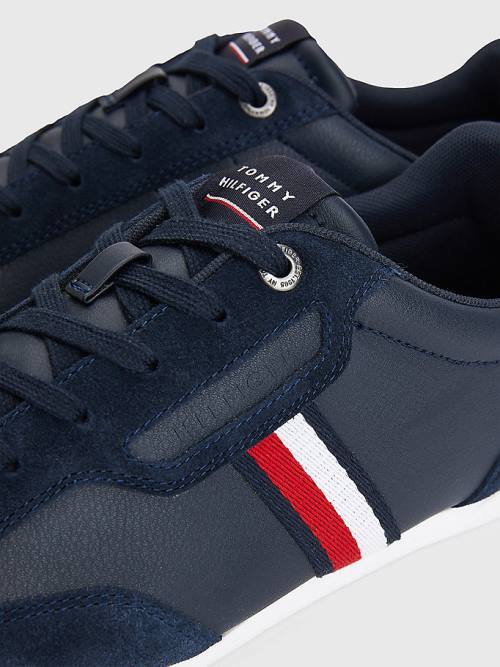 Tommy Hilfiger Signature Bőr Mix Cupsole Tornacipő Férfi Kék | TH367FJG