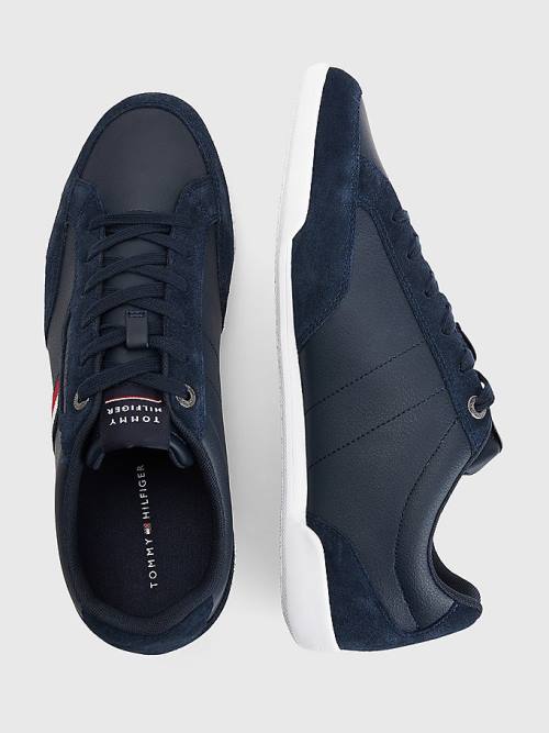 Tommy Hilfiger Signature Bőr Mix Cupsole Tornacipő Férfi Kék | TH367FJG