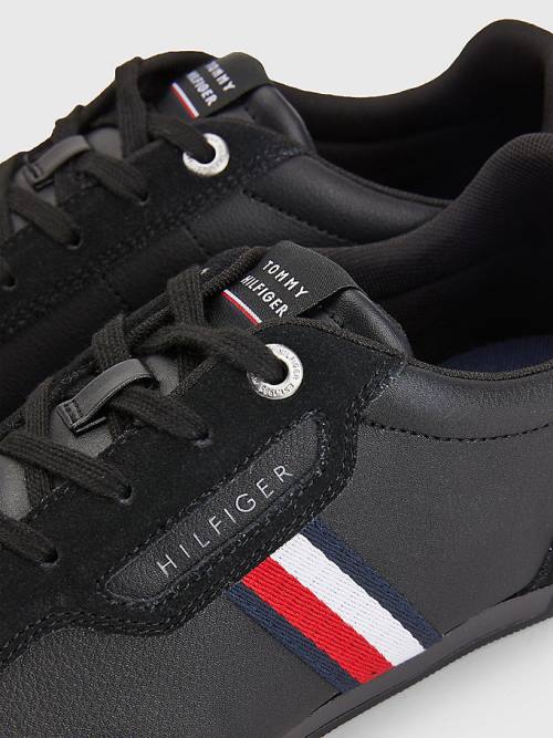 Tommy Hilfiger Signature Bőr Mix Cupsole Tornacipő Férfi Fekete | TH894MKV