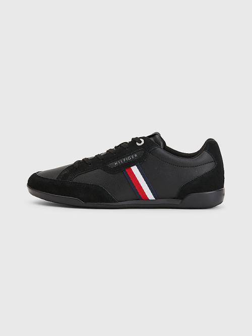 Tommy Hilfiger Signature Bőr Mix Cupsole Tornacipő Férfi Fekete | TH894MKV