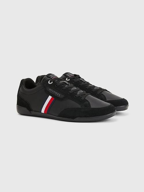 Tommy Hilfiger Signature Bőr Mix Cupsole Tornacipő Férfi Fekete | TH894MKV