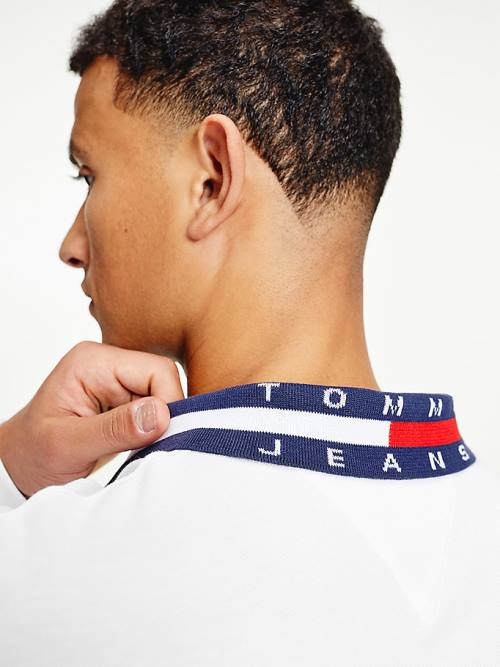 Tommy Hilfiger Signature Collar Regular Long Sleeve Póló Férfi Fehér | TH415EMP