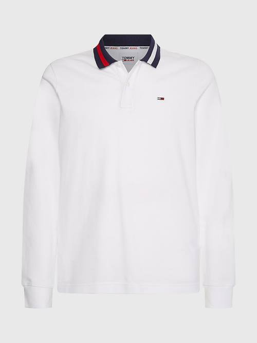 Tommy Hilfiger Signature Collar Regular Long Sleeve Póló Férfi Fehér | TH415EMP