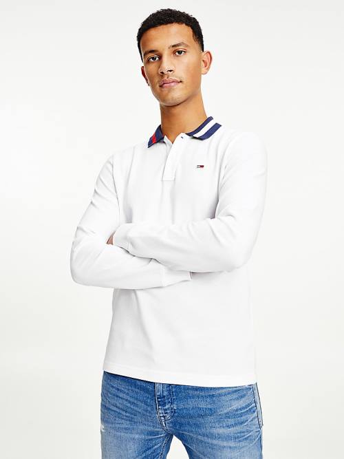 Tommy Hilfiger Signature Collar Regular Long Sleeve Póló Férfi Fehér | TH415EMP