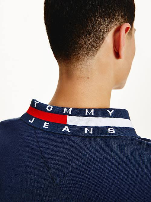 Tommy Hilfiger Signature Collar Regular Long Sleeve Póló Férfi Kék | TH568HOQ