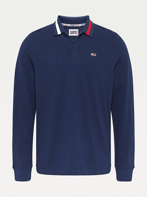 Tommy Hilfiger Signature Collar Regular Long Sleeve Póló Férfi Kék | TH568HOQ