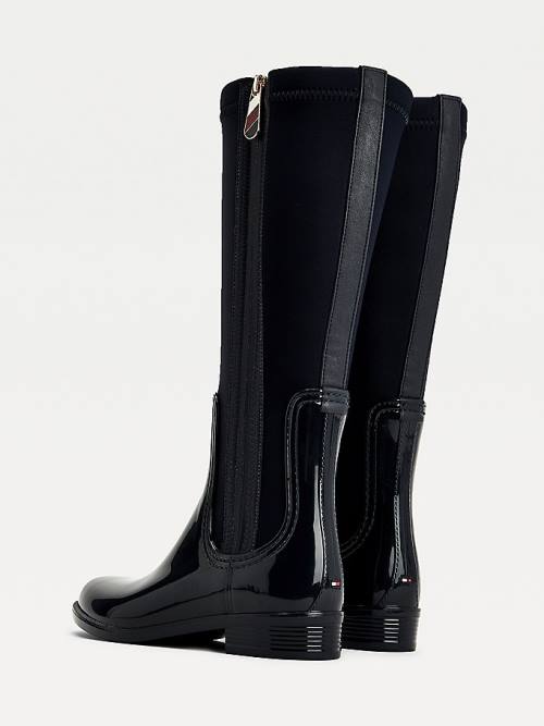 Tommy Hilfiger Signature Contrast Panel Long Rainboots Bakancs Női Kék | TH984GJK