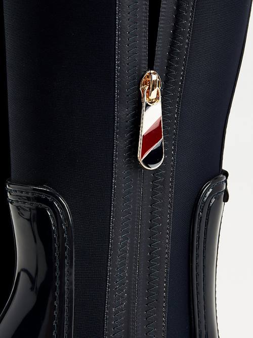 Tommy Hilfiger Signature Contrast Panel Long Rainboots Bakancs Női Kék | TH984GJK