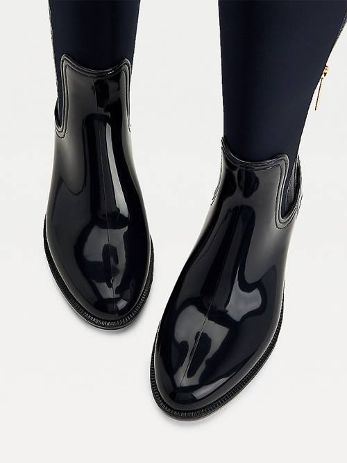 Tommy Hilfiger Signature Contrast Panel Long Rainboots Bakancs Női Kék | TH984GJK