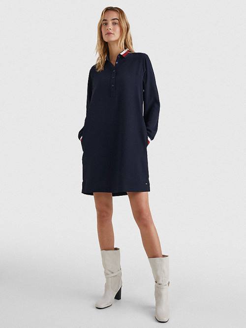 Tommy Hilfiger Signature Detail Crepe Shift Ruha Női Kék | TH829RET