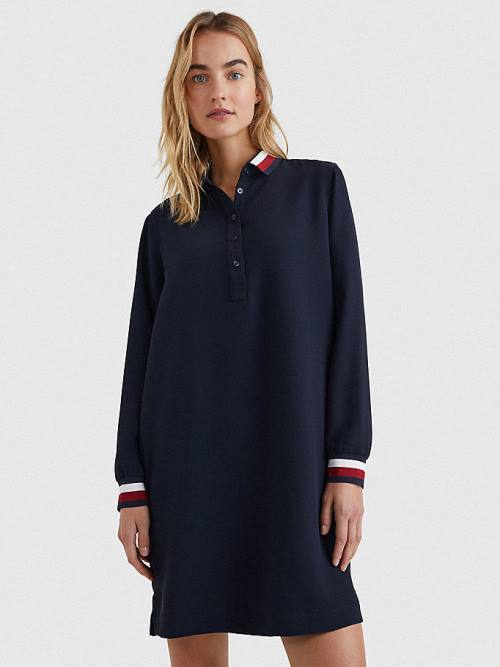 Tommy Hilfiger Signature Detail Crepe Shift Ruha Női Kék | TH829RET