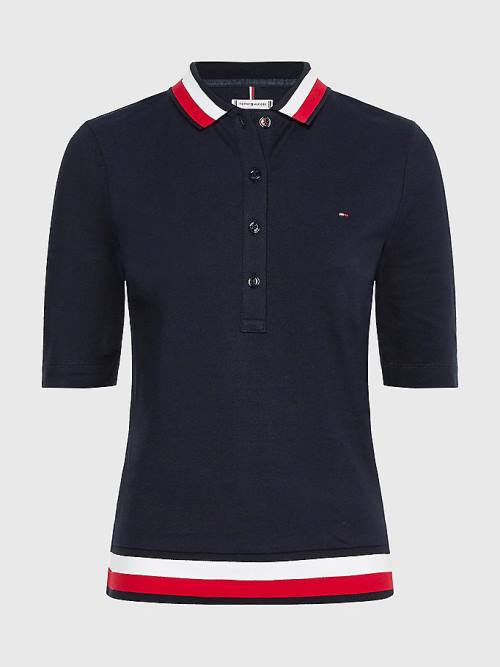 Tommy Hilfiger Signature Detail Half-Sleeve Póló Női Kék | TH841NVT