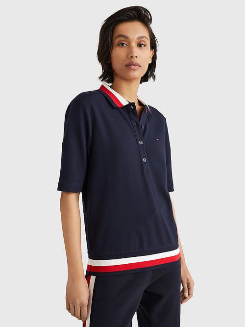 Tommy Hilfiger Signature Detail Half-Sleeve Póló Női Kék | TH841NVT