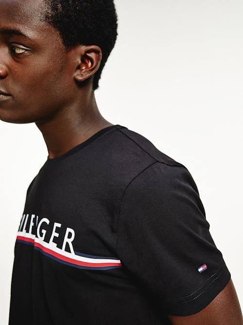 Tommy Hilfiger Signature Detail Organic Pamut Póló Férfi Fekete | TH736ENJ