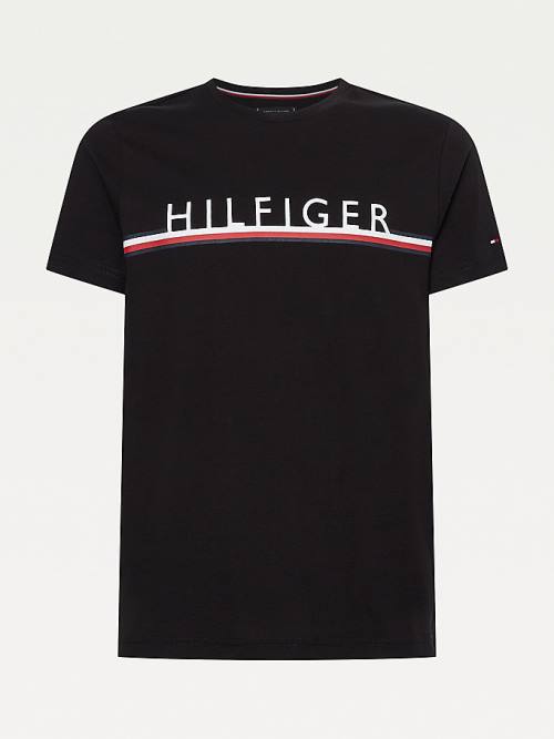 Tommy Hilfiger Signature Detail Organic Pamut Póló Férfi Fekete | TH736ENJ