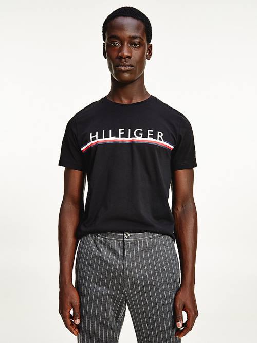 Tommy Hilfiger Signature Detail Organic Pamut Póló Férfi Fekete | TH736ENJ