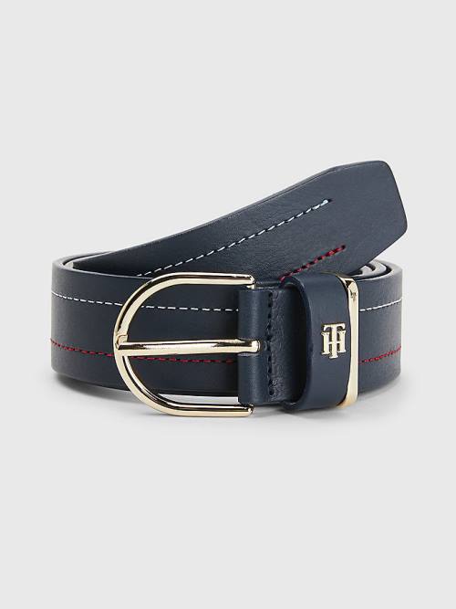 Tommy Hilfiger Signature Detailing Bőr Öv Női Kék | TH819KLB