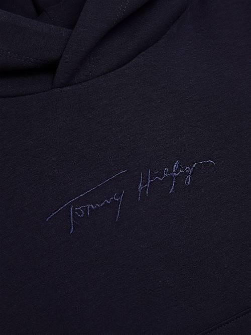 Tommy Hilfiger Signature Embroidery Kapucnis Pulóver Lány Kék | TH697DQS