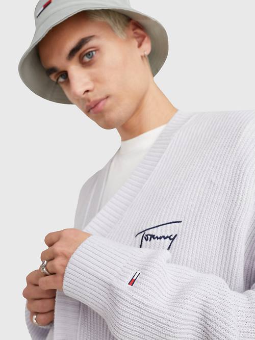 Tommy Hilfiger Signature Embroidery V-Neck Knitted Cardigan Pulóverek Férfi Szürke | TH218MVG