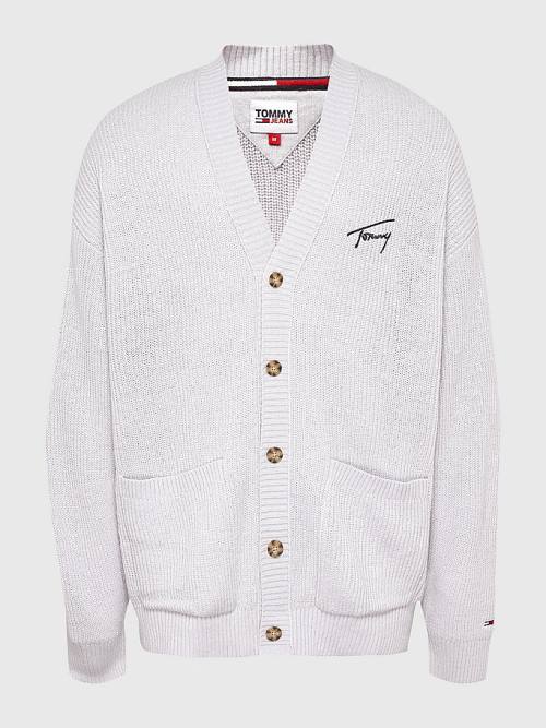 Tommy Hilfiger Signature Embroidery V-Neck Knitted Cardigan Pulóverek Férfi Szürke | TH218MVG