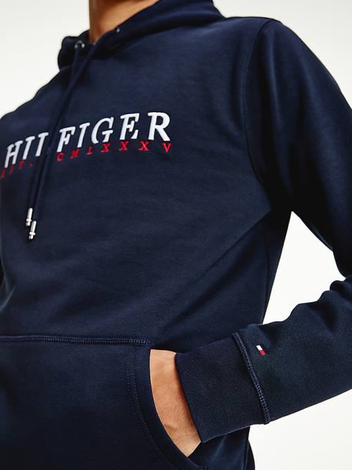 Tommy Hilfiger Signature Flex Fleece Logo Kapucnis Pulóver Férfi Kék | TH013YZS