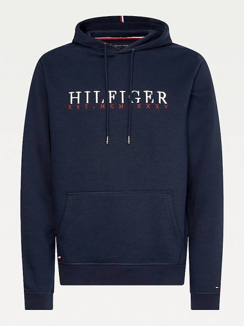 Tommy Hilfiger Signature Flex Fleece Logo Kapucnis Pulóver Férfi Kék | TH013YZS