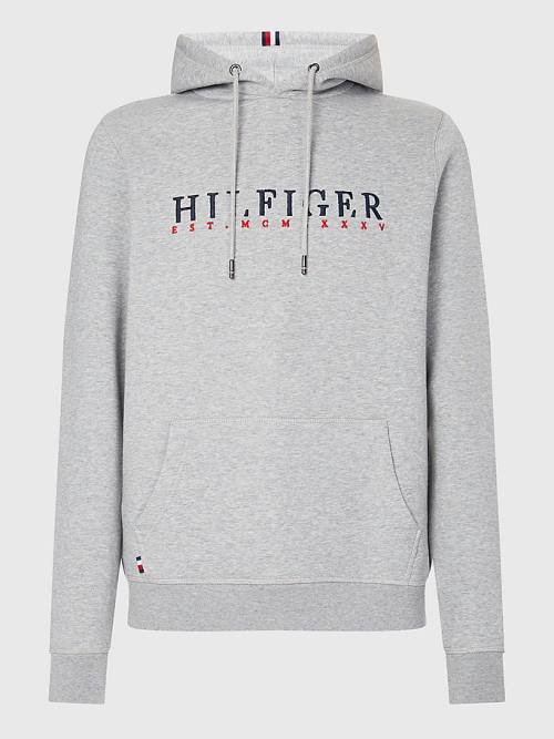 Tommy Hilfiger Signature Flex Fleece Logo Kapucnis Pulóver Férfi Szürke | TH345LIJ