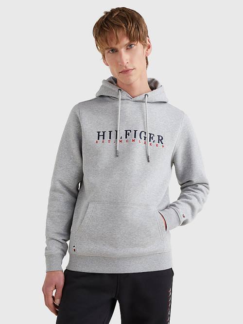 Tommy Hilfiger Signature Flex Fleece Logo Kapucnis Pulóver Férfi Szürke | TH345LIJ